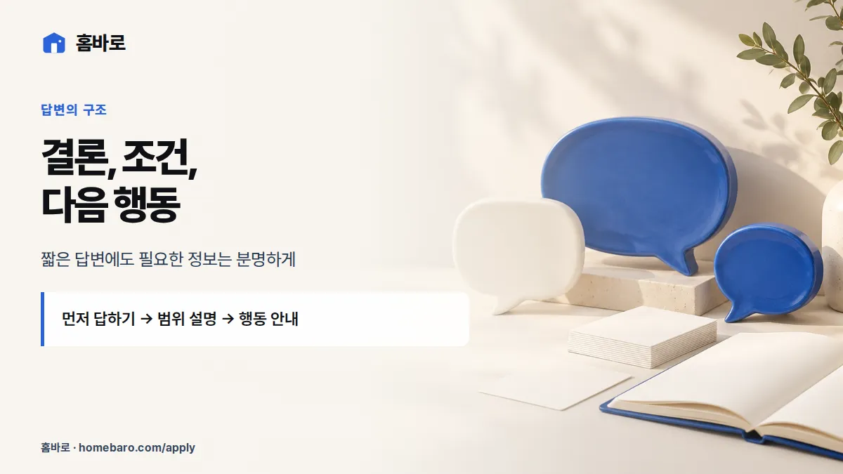 결론, 조건, 다음 행동 — 짧은 답변에도 필요한 정보는 분명하게